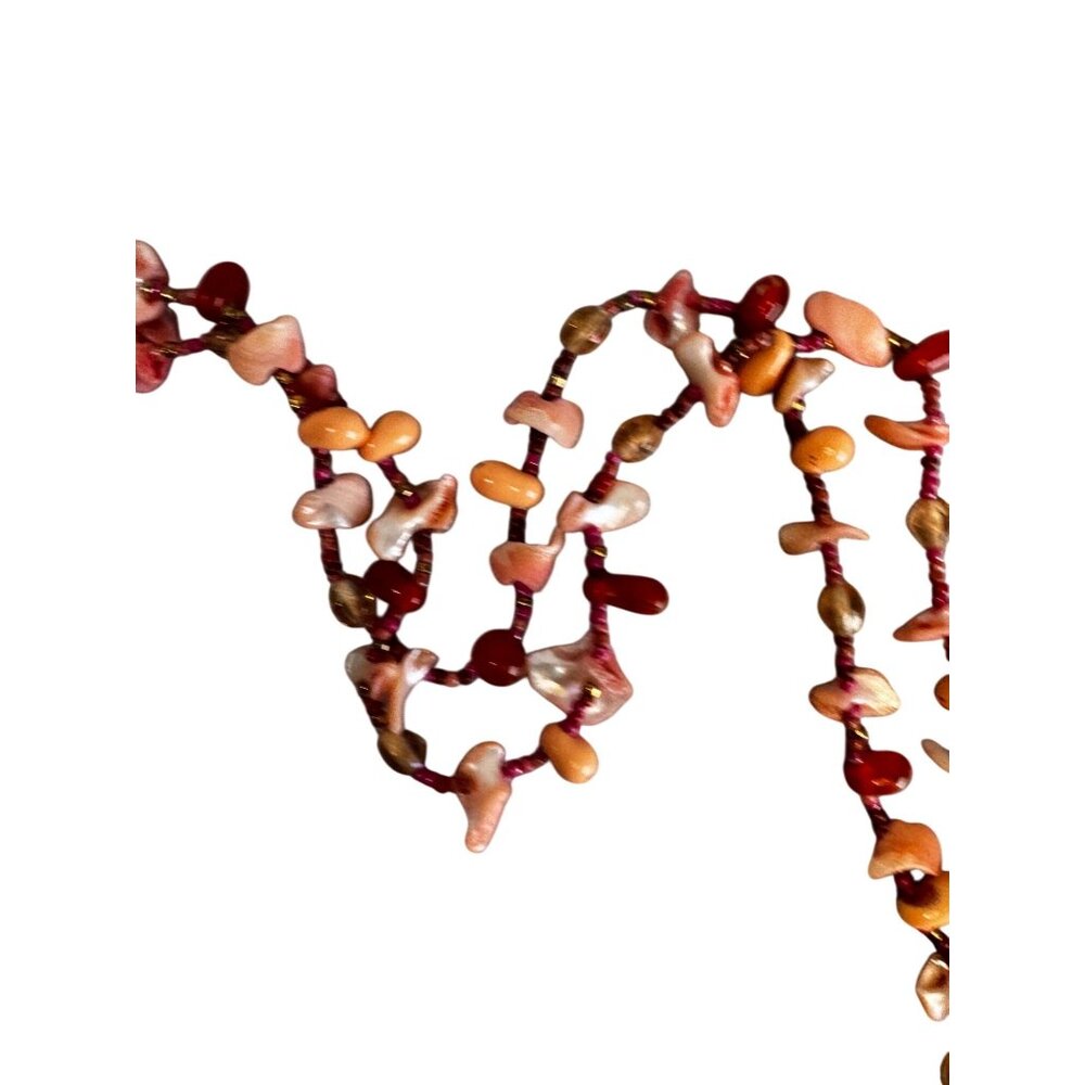 Vintage Hand Strung Shell Carnelian Agate Long Boho Beach Necklace 48 Inch - Picture 5 of 8